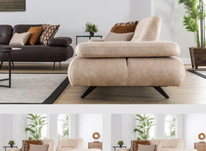 Canapé 2 places Canapé rembourré Beige Textile Cuir Design Moderne Canapé Luxe